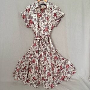 Ralph Lauren Cream Floral Midi Dress with Rose Print